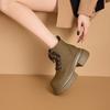 Small Size Autumn and Winter Genuine Leather Women's Height Increasing Insole Color Matching Women's Shoes Thick Bottom Casual Worker Boots Women's
