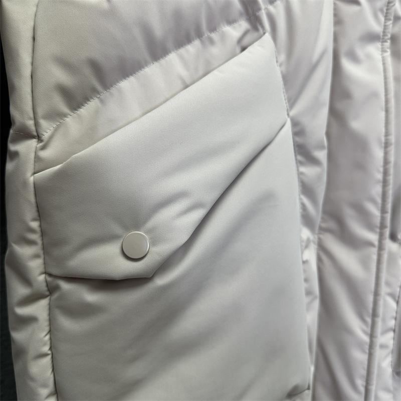 Женская зимняя осенняя куртка-пуховик с капюшоном из белого утиного пуха, свободное длинное однотонное пальто с большим карманом, съемная шапка, пуховое пальто