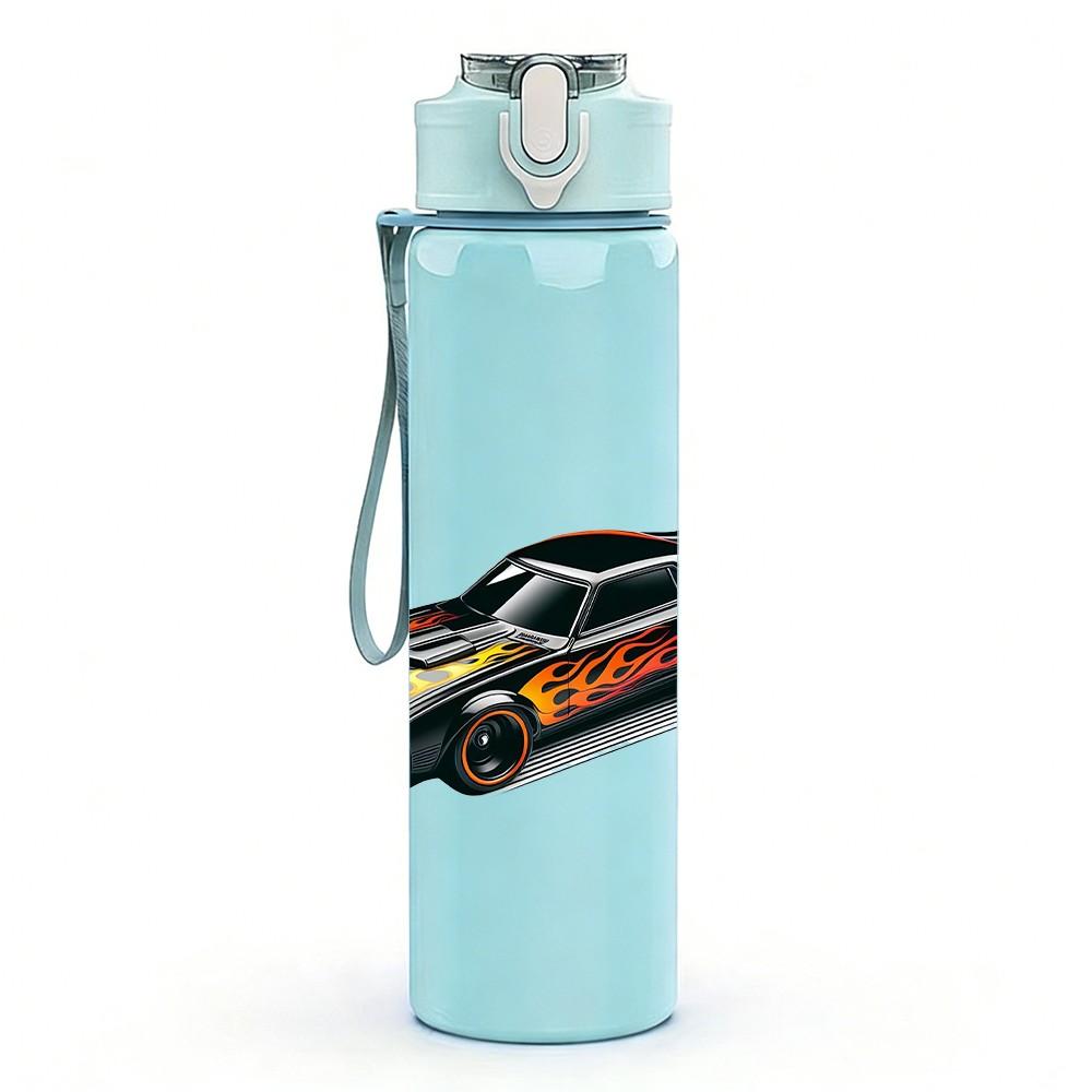 1PC Black Racing Car Pattern 750ml Color Plastic Sports Water Bottle Leakproof Flip Straw Lid Suitable for Sports Office Home Use