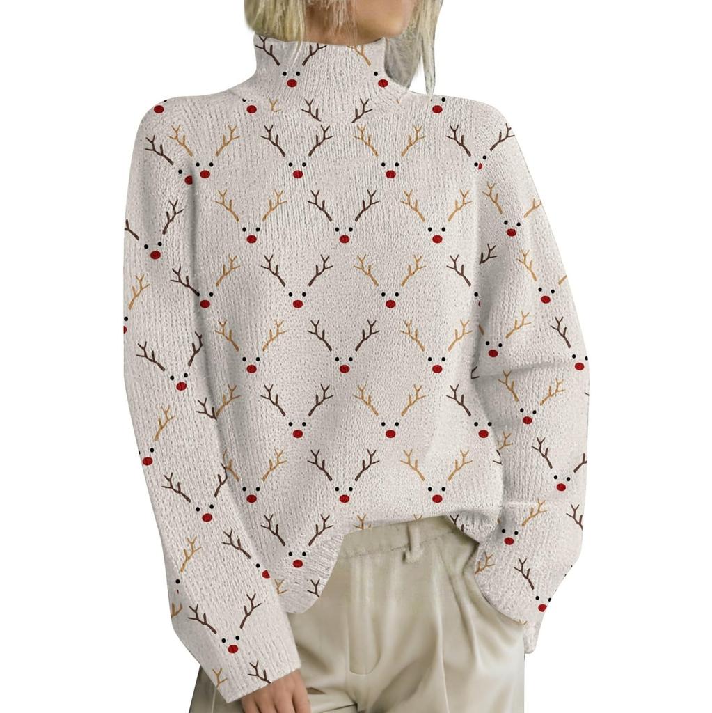 Рождественские толстовки для женщин Вязаный свитер Милая рубашка Осенняя водолазка Пуловер Топы