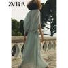 Zaprha 2025 Autumn New Fashion V-neck Pleat Dress Long Waist Hugging Slimming Temperament 2954285