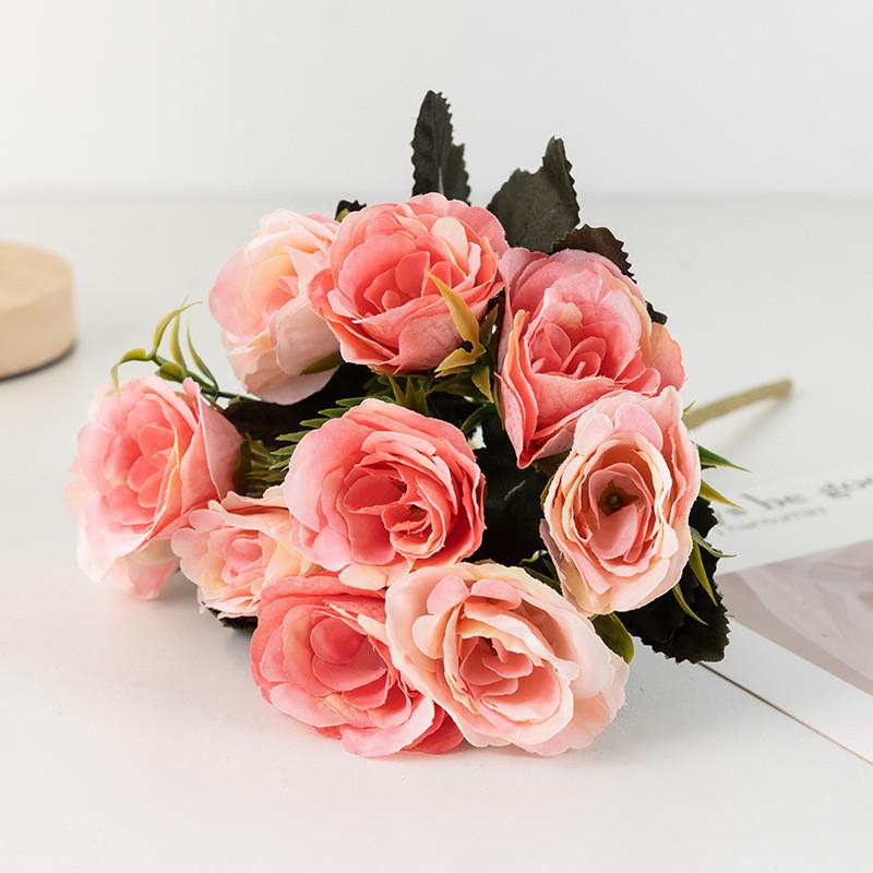 Romantic Rose Flower Bouquet Fake Silk Floral Decor For Wedding And Home