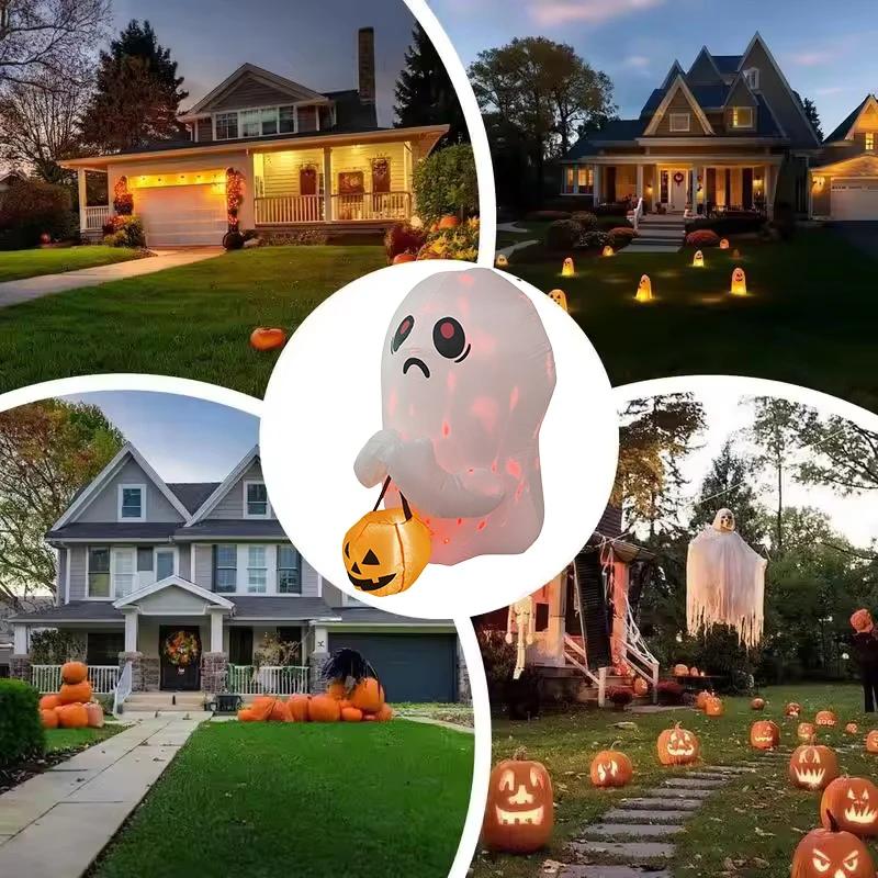 1.2M/4FT Halloween Inflatable Toys Outdoor Holiday Decortions Poor Ghost Colorful Lights Inflatable Model Ornament Party Garden