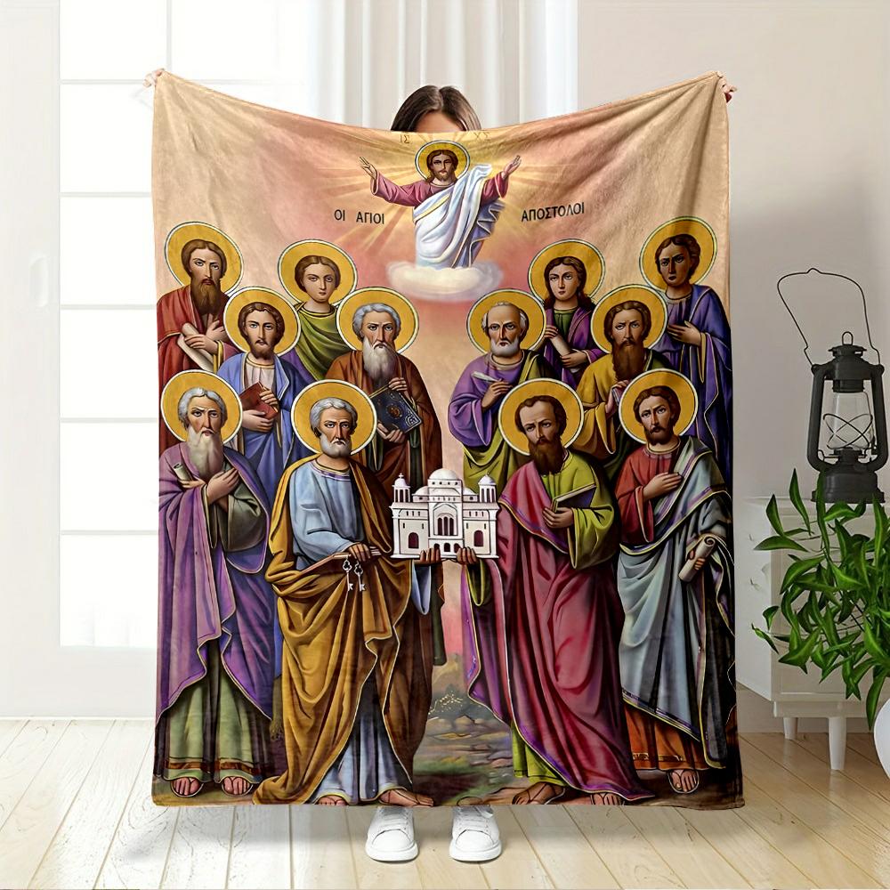 Religious Icon with ApostlesFlannel blanket for bedroom, living room, sofa, and nap