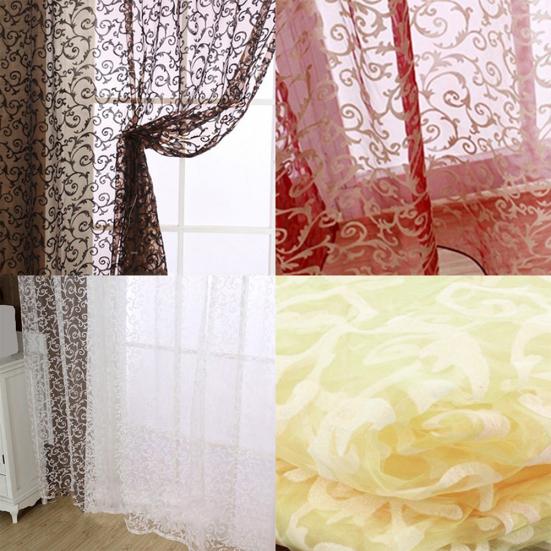 Romantic Floral Vine Pattern Tulle Door Window Curtain Drape Panel Sheer Valance