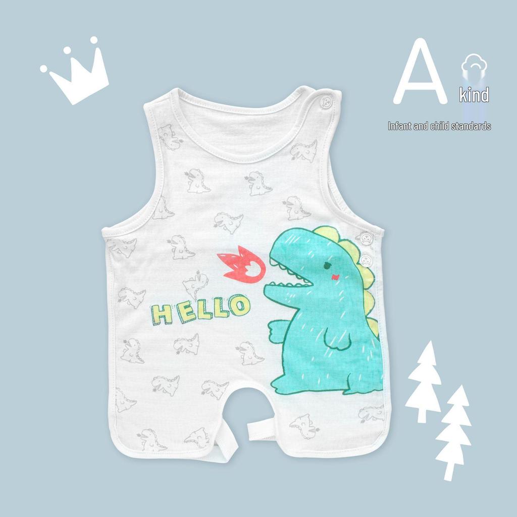 Милый летний хлопковый полукомбинезон Tao Baby и тонкие леггинсы с защитой животика для новорожденных