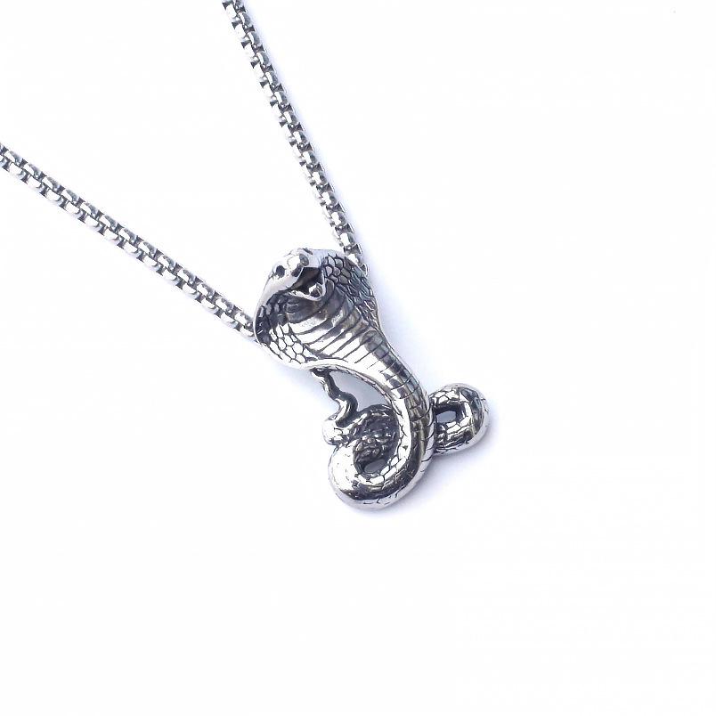 Fashion Titanium Steel Double Snake Pendant Trendy Male Personality Double Snake Wrap Necklace Men
