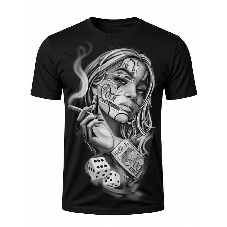 Men's 3D Dollar Bill & Diamond Print T-Shirt - Luxury Hip-Hop Streetwear Tee with Bold Money Design, Short Sleeve Round Neck Regular Fit Suitable for