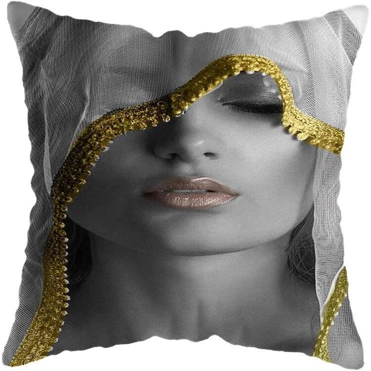 Наволочка для спальни, черно-золотая африканская женская подушка для гостиной, декоративная подушка