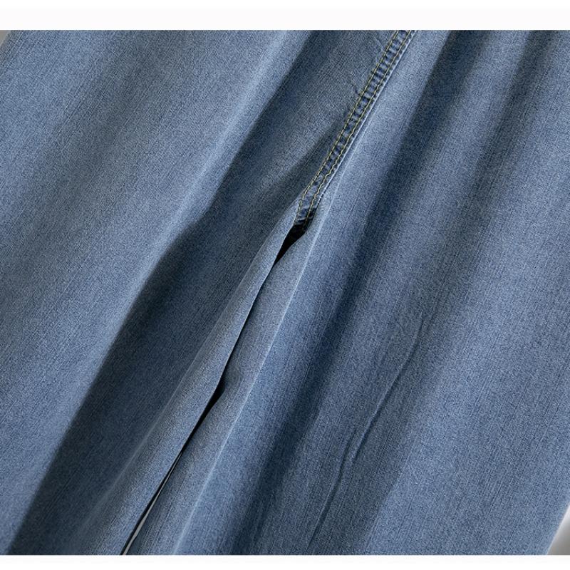 DIMANAF 2025 Большие размеры Женские весенние джинсы шаровары Синие повседневные эластичные базовые длинные брюки с высокой талией 5XL