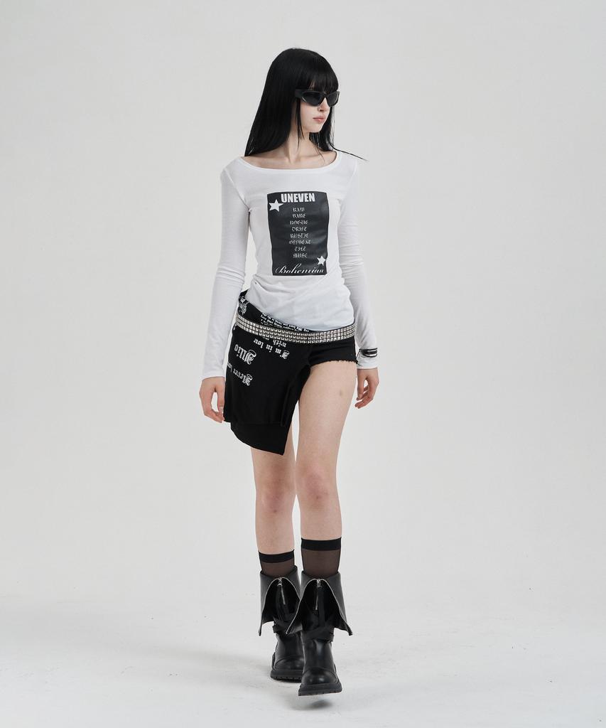 ILLIO White Uneven Graphic Longsleeve