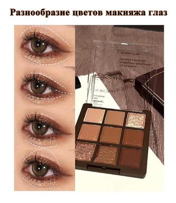 Палитра теней для век Nine Color Chocolate с перламутровым матовым эффектом и блестками