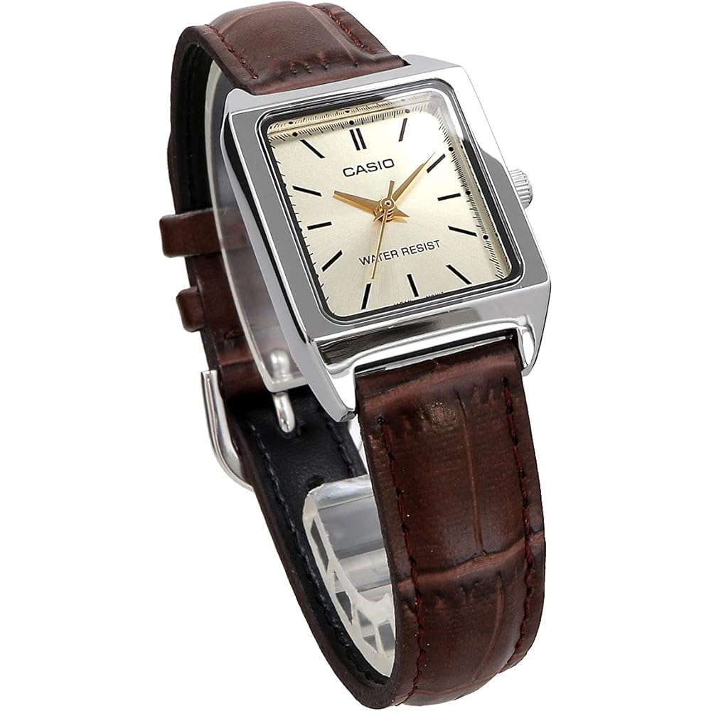 Женские кварцевые часы Casio Standard LTP-V007L-9E, цвет «шампань-золото», коричневый кожаный ремешок.