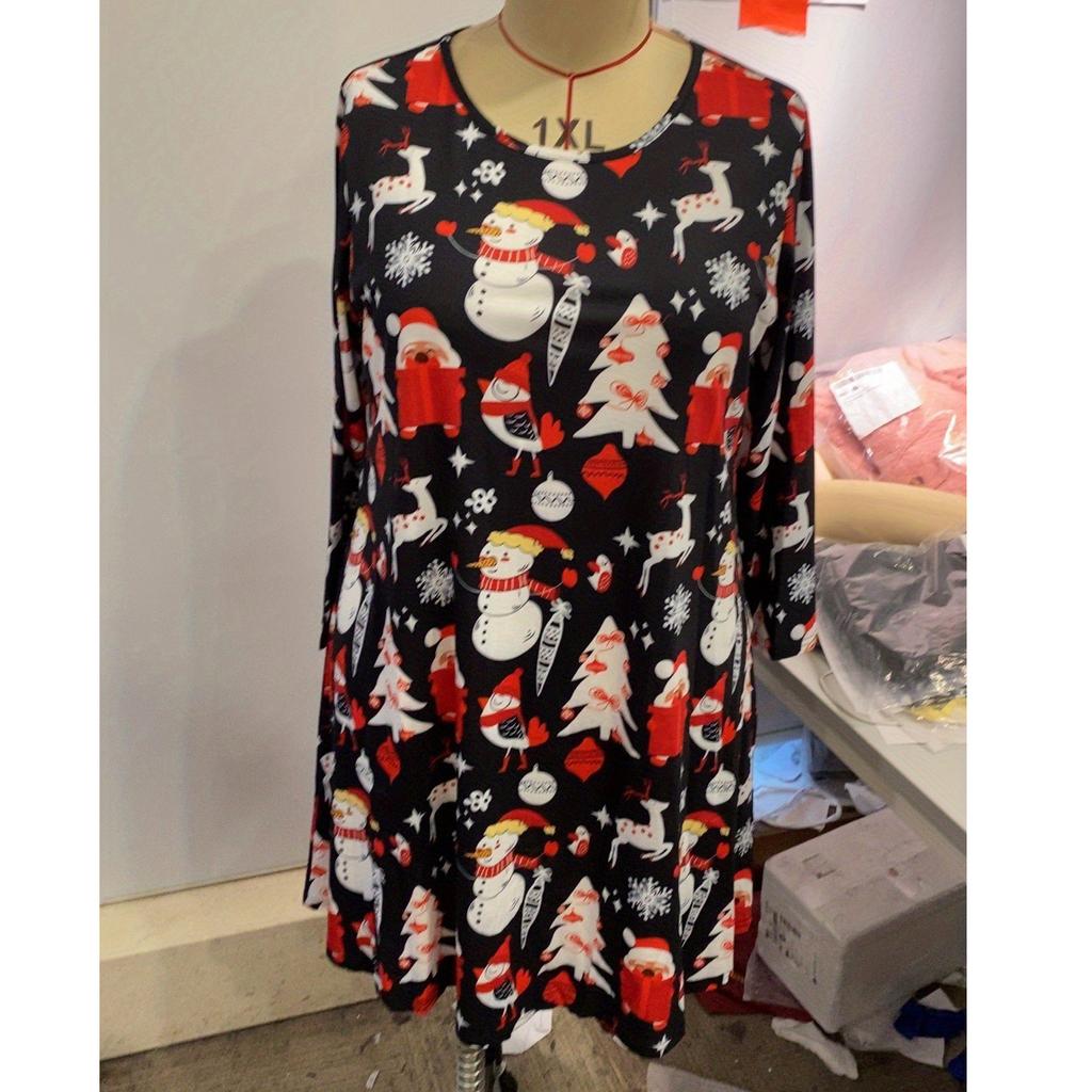 Весенне-осенние модные рождественские платья с мультяшным принтом, женское платье среднего размера с рукавами среднего размера