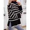 Женский вязаный свитер-пуловер на осень и зиму с контрастными полосками и свободными разрезами. Водолазки