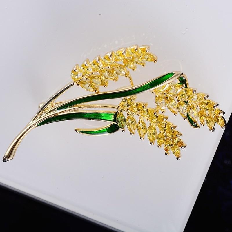 Blucome New Quality Fashion Enamel Pins Wheat Shape for Women Men Suit Coat Hijiab Pins