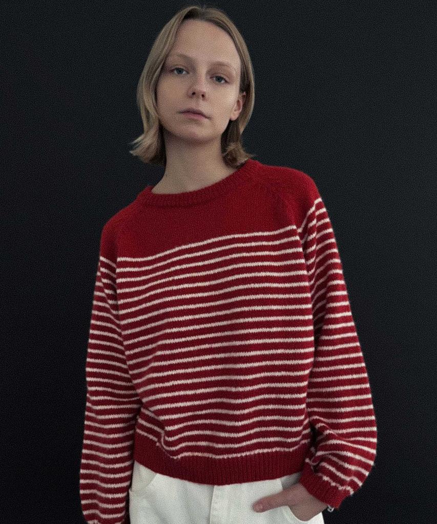 STUDIO SALT U-Neck Striped Sweater_Red