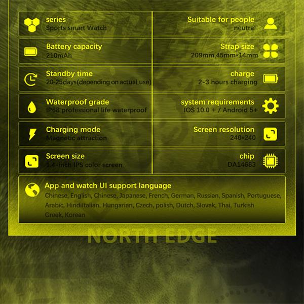 NORTH EDGE Мужские умные часы Монитор сердечного ритма, артериального давления, уровня кислорода в крови, Полностью сенсорный экран, Женские спортивные часы для Android и iOS