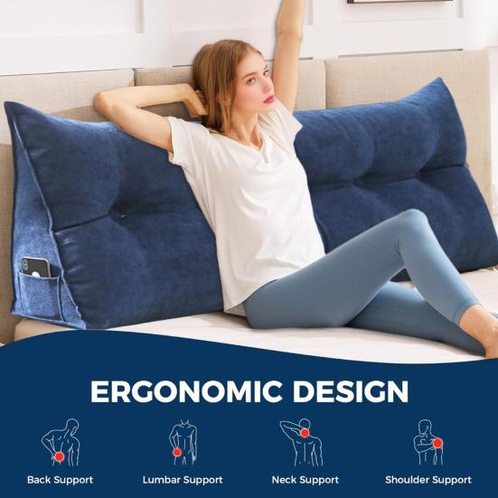 Подушка-треугольник для изголовья, поддержка спины, подушка для изголовья с боковым карманом, подушка-валик для кушетки со съемным чехлом для сидения, чтения