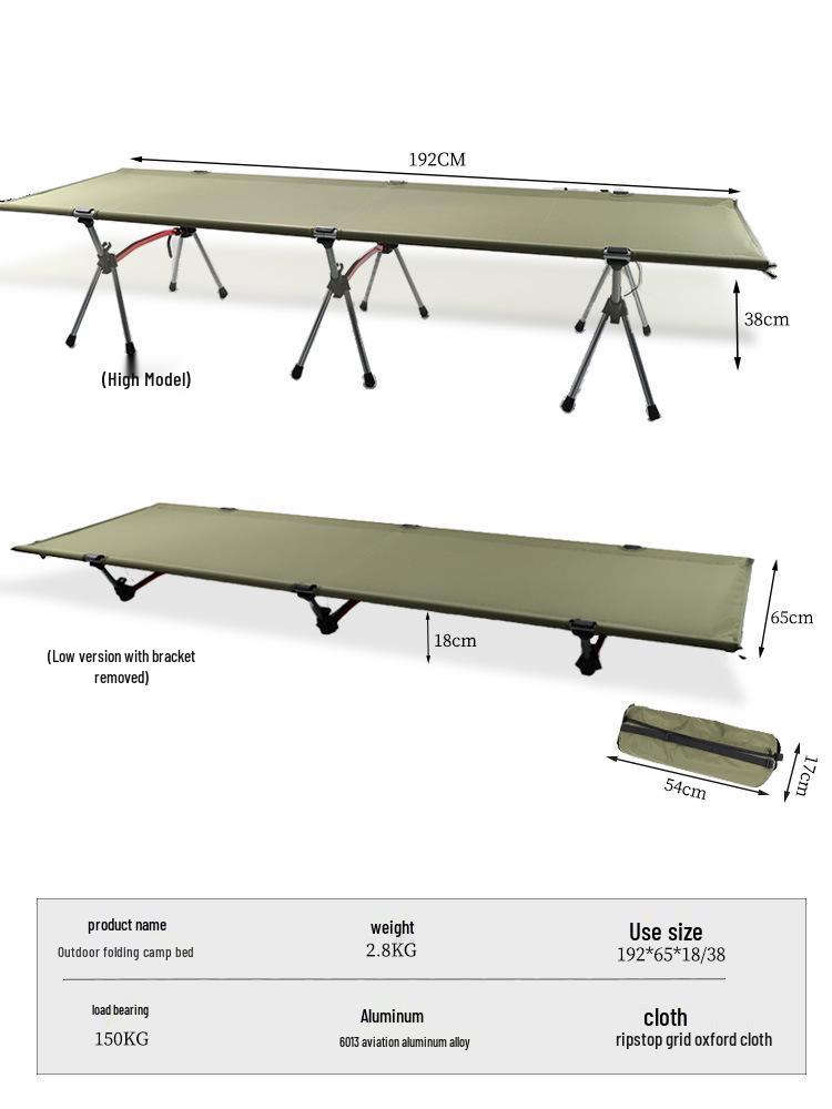 Ultralight Adjustable Folding Camping Cot - Portable, Easy To Disassemble, Ideal for Outdoors, Office, or Tent Use