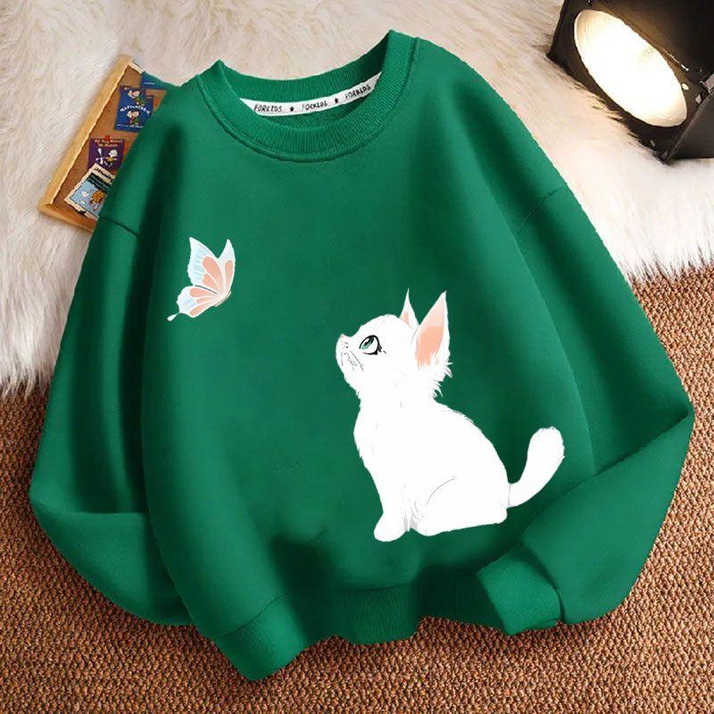 Милые толстовки с котиками для детей на осень, с круглым вырезом, с длинными рукавами, свободные повседневные куртки для мальчиков и девочек