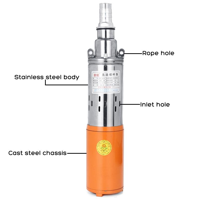 Solar Water Pump 48/60V 380W 1200L/h 55m Deep Well Pump DC Screw Submersible Pump Irrigation Garden Home Agricultural