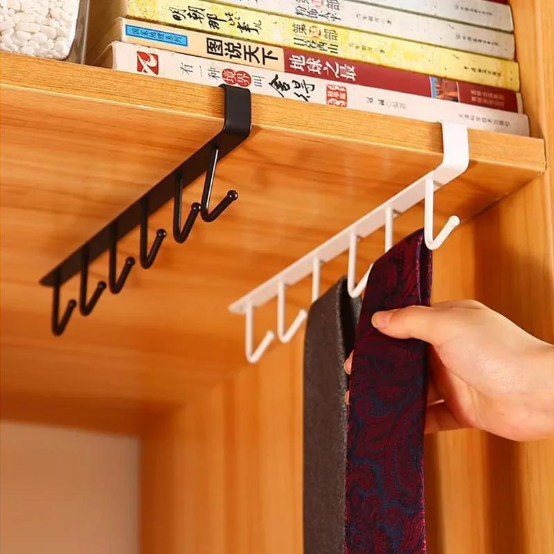 1 шт. 6 крючков для хранения, полка для шкафа, металлическая нижняя полка, вешалка для кружек, ванной комнаты, кухонного инструмента, органайзер, подвесная стойка, держатель