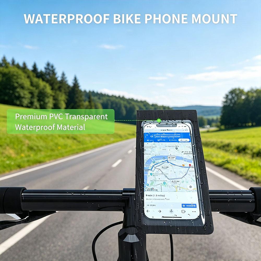 TPU Touchable Waterproof Bicycle Phone Holder Stand 360°Rotation Bike Cellphone Bracket for 6.5 Inch Phone Outdoor Cycling Mount 6