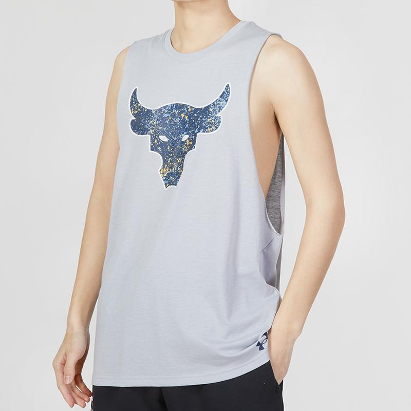 Under Armour Project Rock Brahma Bull Print Tank Top Men Tops Grey 1371215-011