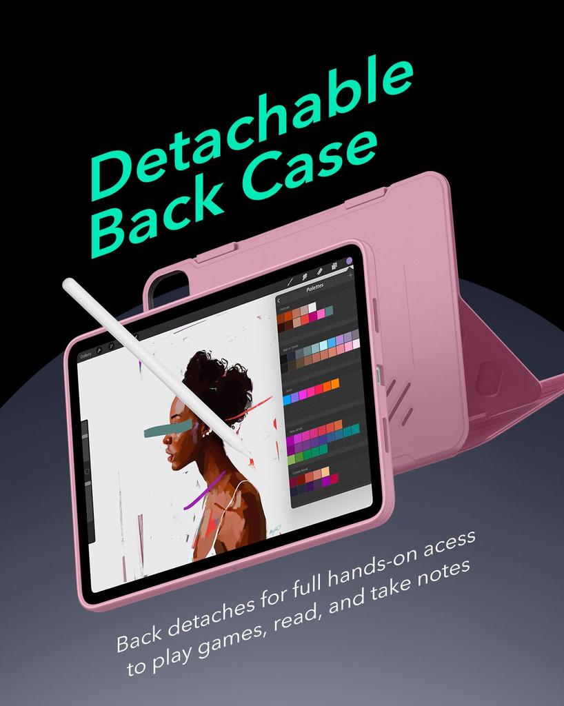 ESR Чехол для iPad Pro Эксклюзивный вращающийся чехол со съемной магнитной подставкой, 9 регулируемых углов, прочный, розовый, 12.9 (2022/2021, 6-е/5-е поколение) Крышка,