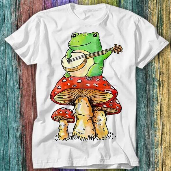 Star Frog Playing Banjo On Magic Mushroom Fungi T Shirt Top Tee 317