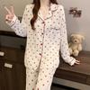 2025 Spring Autumn Women's Pajamas Set White Dot Print Pyjamas for Women Long Sleeve Sleepwear Leisure Nightwear Young Girl Homewear