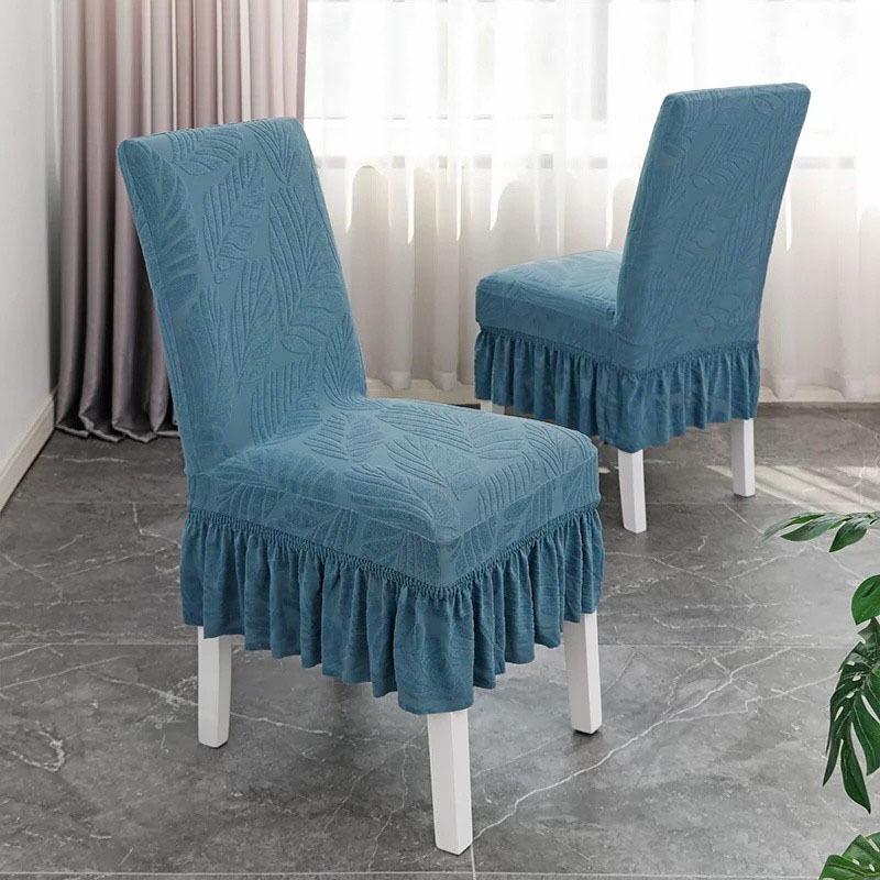 Жаккардовый стрейч чехол-юбка для обеденного стула на все сезоны
