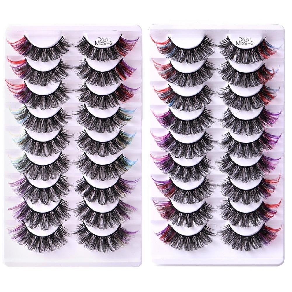 9 Pairs D Curl Colored Eyelashes Russian Long Thick Volume Fake Eye Lash Faux Mink Lashes Party
