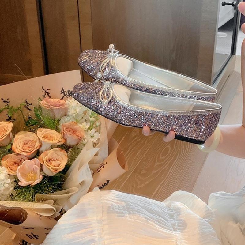 Women Flats Ballet Dance Shoes Mary Janes Lolita Dress Shoes Spring Autumn New Trend Elegant Pointy Bow Stilettos Zapatillas