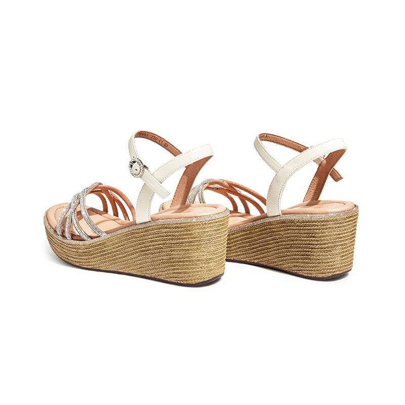 Модные босоножки на танкетке с ремешком на щиколотке для женщин 2024, со стразами, на толстой платформе, летняя мода, универсальные туфли-гладиаторы с пряжкой