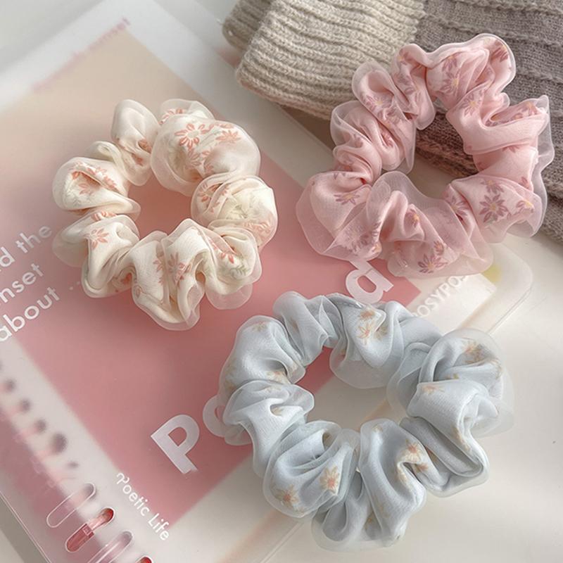 Милые милые двухслойные шелковые резинки для волос, большие цветочные резинки для женщин и девочек, сетчатая резинка для волос