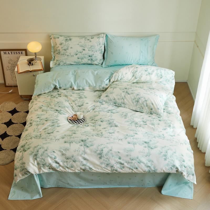 Комплект из четырех предметов, пододеяльник из чистого хлопка, простыня из хлопка, комплект из трех предметов для односпальной кровати в общежитии