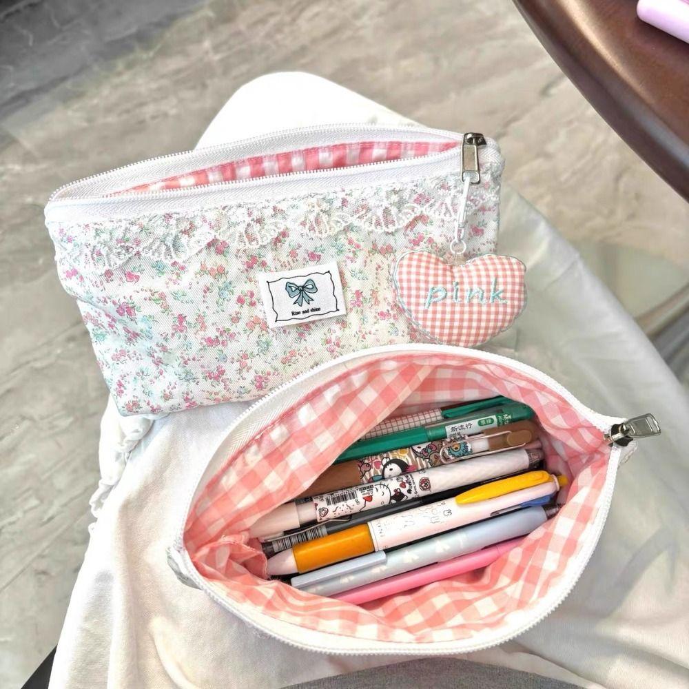 Lace Floral Design Pencil Case Large Capacity Stationery Organizer Fresh Pen Bag Gift