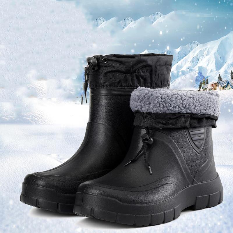 Зимние ветрозащитные хлопковые резиновые сапоги мужские теплые резиновые сапоги до щиколотки модные черные резиновые сапоги водонепроницаемые рабочие ботинки