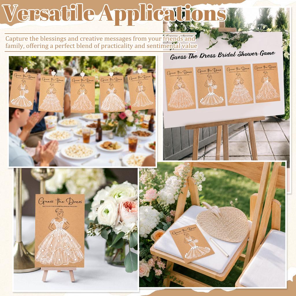 30Pcs Card Wedding Dress Game Card with Pens Guess the Dress Bridal Shower Painting Games Hens Bachelorette Party Wedding Decor