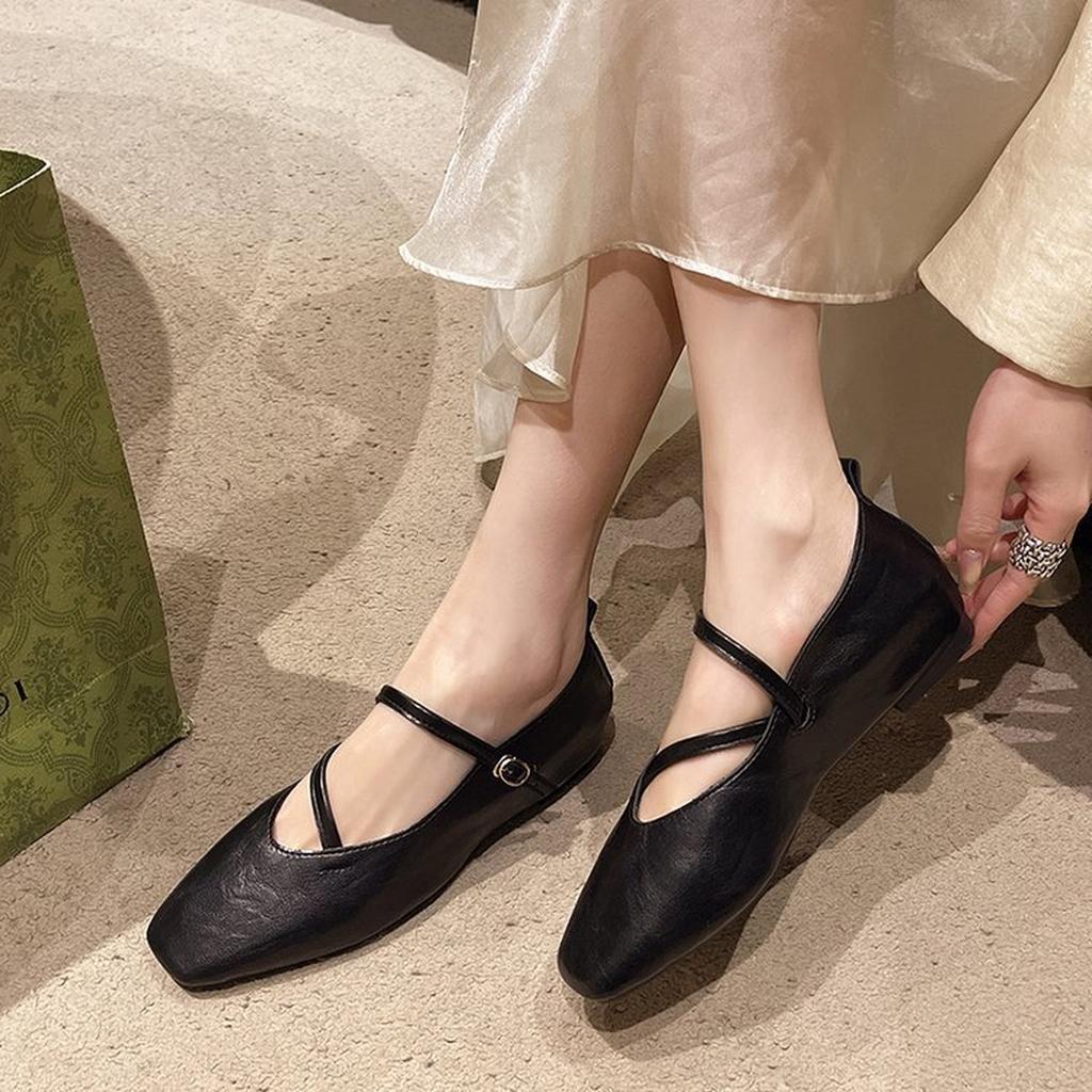 Женские Классические Кожаные Квадратный Носок Плоская Подошва Mary Jane Модная Пряжка Повседневные Балетки Удобные Закрытый Носок Рабочие Туфли-Лоферы