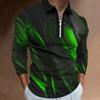New Men's Zip Casual Slim Men's Sports Lapel Digital Printing Long Sleeve Polo Shirt