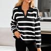 Women's Fashion Lapel Striped Color Long-Sleeved Casual Sweater