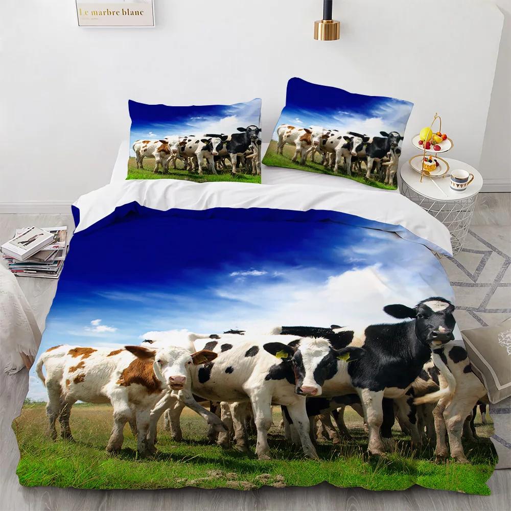 Пододеяльник с шотландской коровой размера кинг/квин, Фермерский животный бык, Комплект постельного белья, Забавный милый пододеяльник с травоядными для мальчиков и девочек