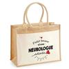 Sac De Plage - PLANETEE - Jute Avec Poche Bazar D'une Neurologue Adorée - Coton - 43 X 33 Cm - Imprimé En France