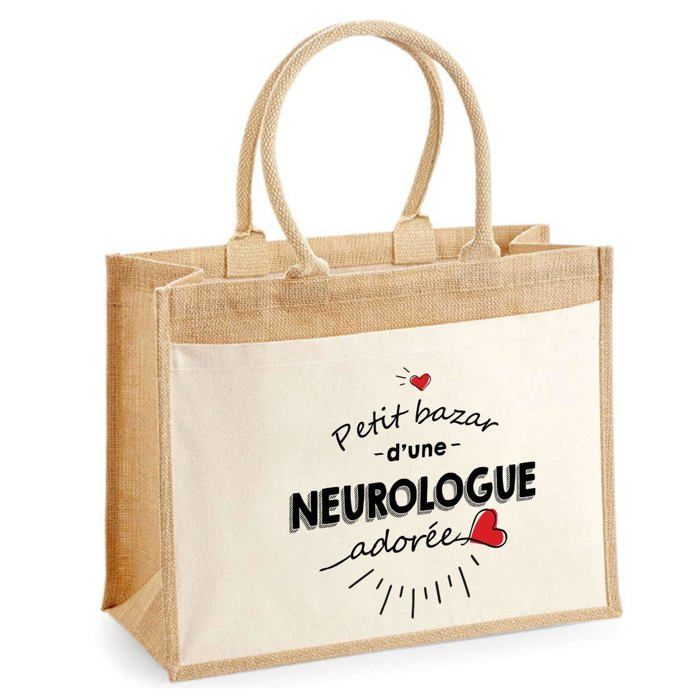 Sac de plage - PLANETEE - Jute avec poche Bazar d'une Neurologue adorée - Coton - 43 x 33 cm - Imprimé en France