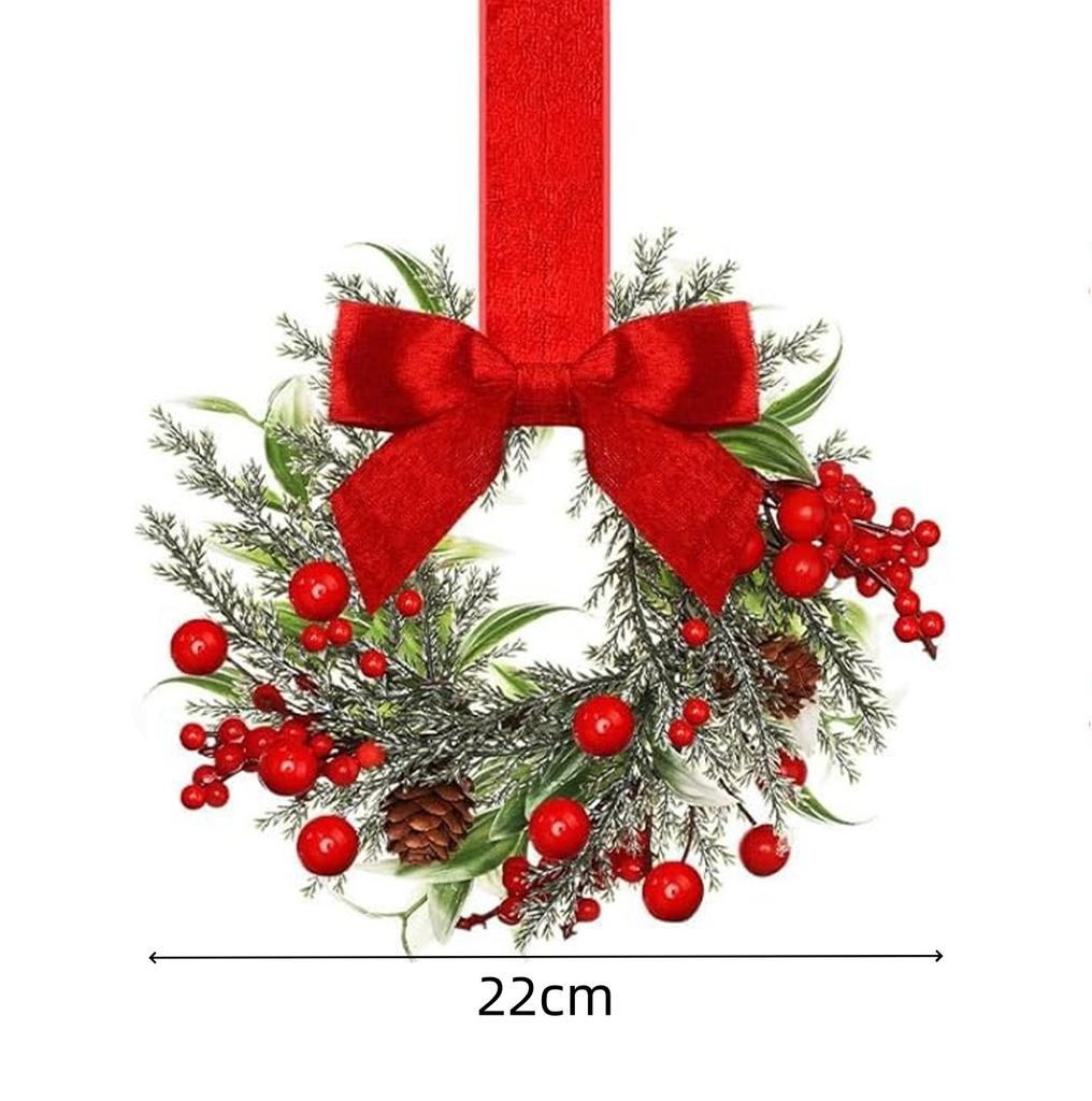 1/2pcs Christmas Wreaths Ribbon Bow Red Fruits Pinecone Kitchen Cabinet Wreath Door Hanging Wall Party Festival Home Decoration