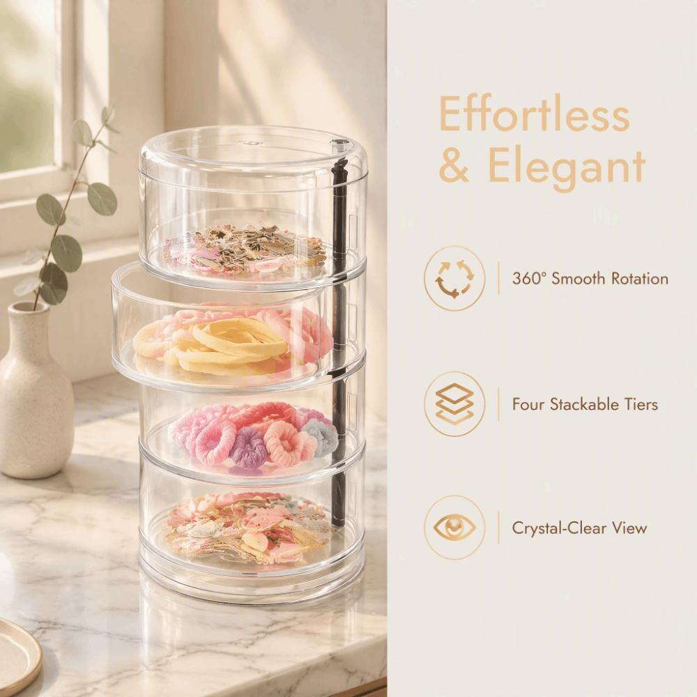 Four‑layer Hair Accessory Organizer Transparent Plastic Hair Clip Container  Tabletop