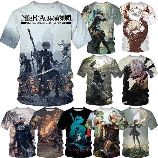 Summer Men's Casual Short-sleeved T-shirt Fashion Nier Automata 3D Printed T-shirt Personality Harajuku Streetwear Short Sleeved
